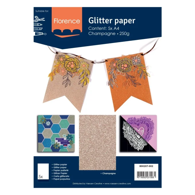 Papier pailleté 250g A4 Champagne 5 feuilles - Florence