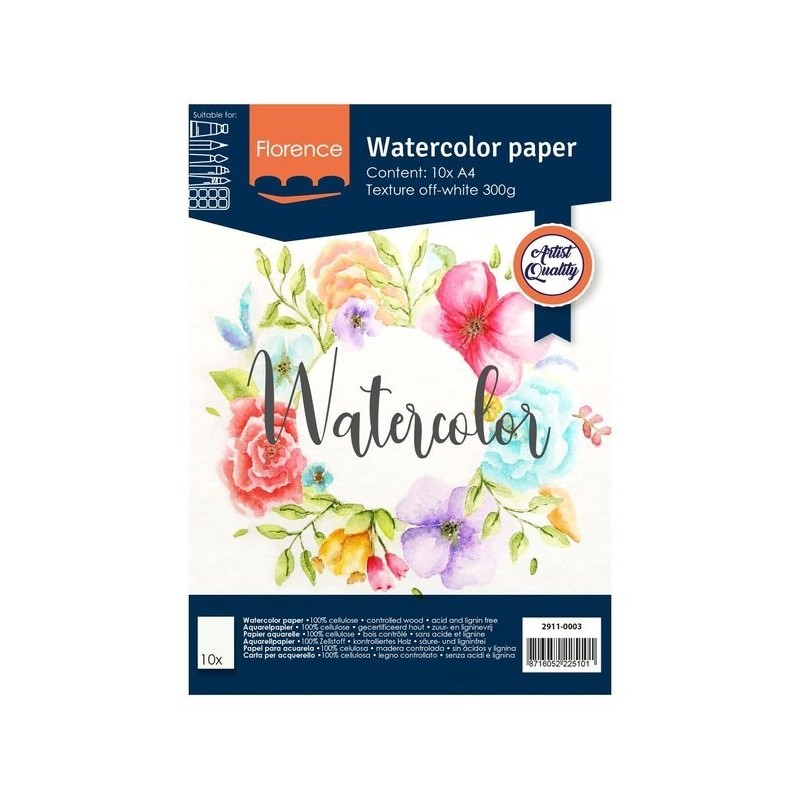 Papier d'aquarelle texture A4 300g Blanc cassé 10pcs - Florence -  Comptoirduscrap